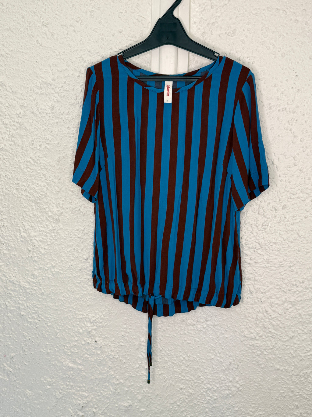 Kate Sylvester Blue/Brown Striped Viscose/Rayon Top Sz 8😀18/9