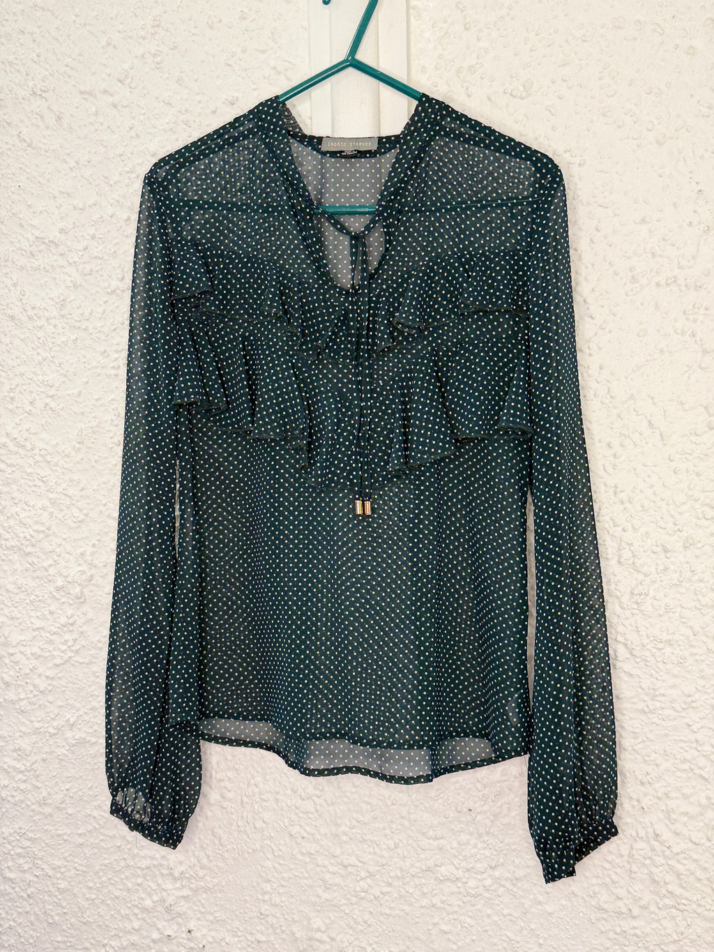Ingrid Starnes Emerald dotted ruffles top Sz 8😀11/12
