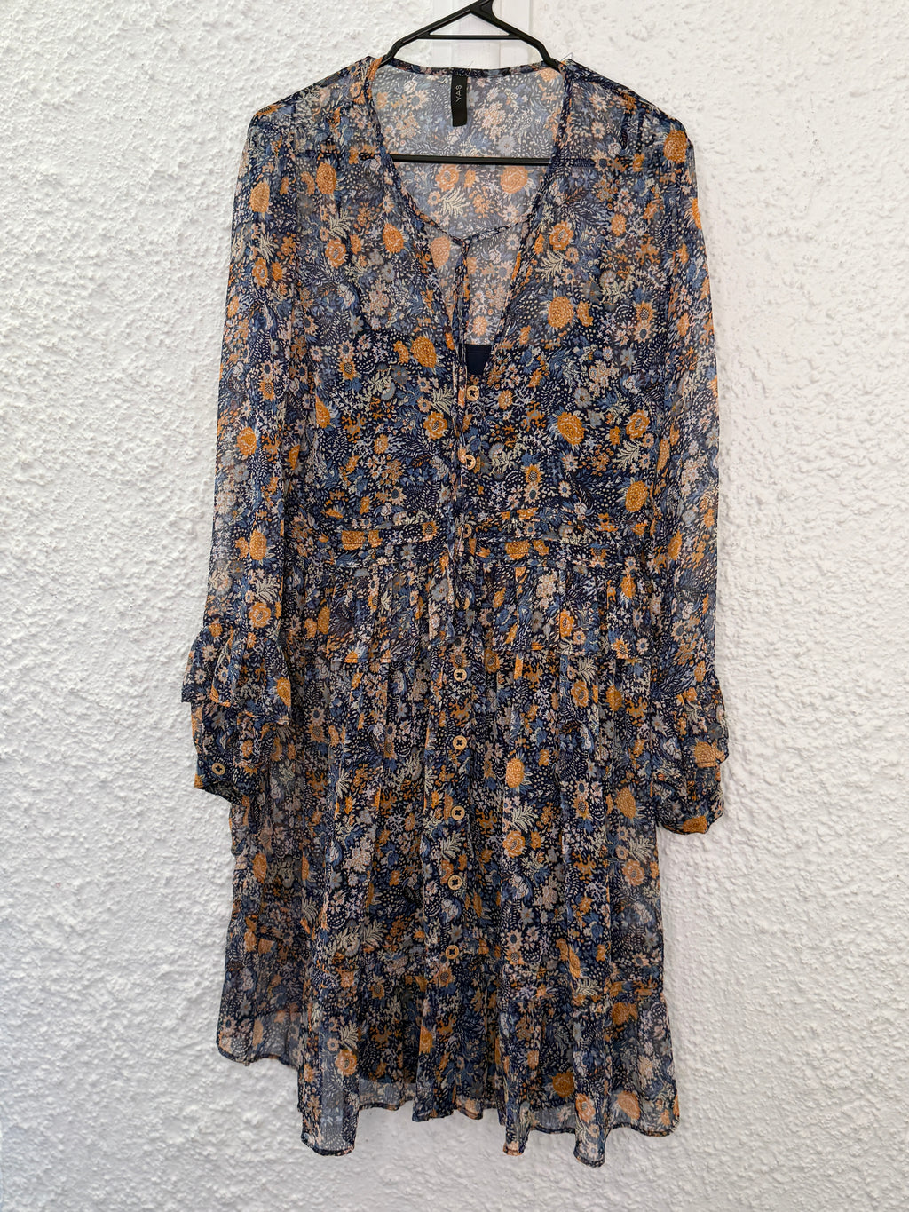 YAS Blue Floral Frilled Dress No Sz (best fit Sz 10-12)😀17/11