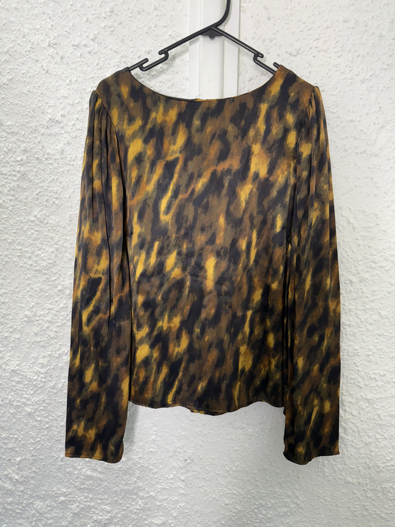 State of Play Brown Abstract Print Viscose Top Sz 14 😀8/9