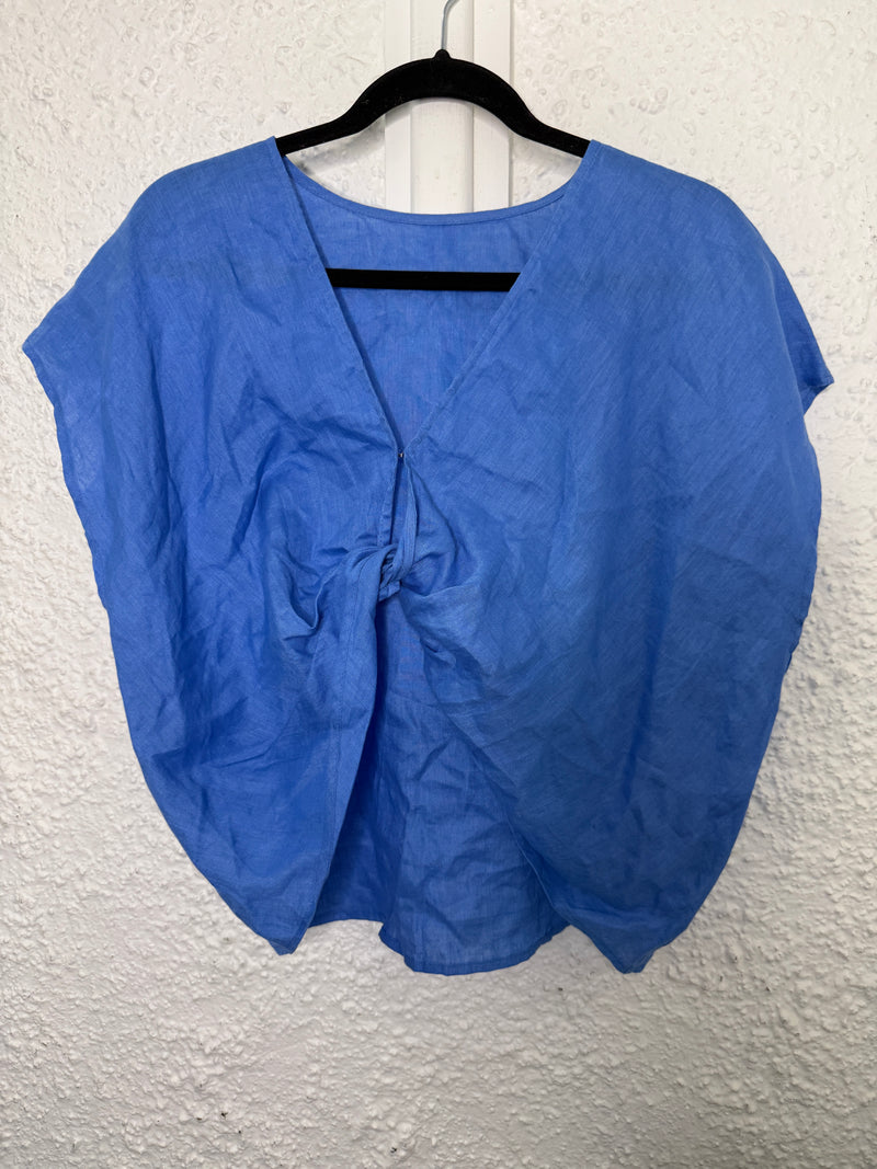 Eb & Ive Indica Cornflower Blue Linen Reversible Twist Top Sz XS (Best fit up to Sz 10) NEW! 😀8/9