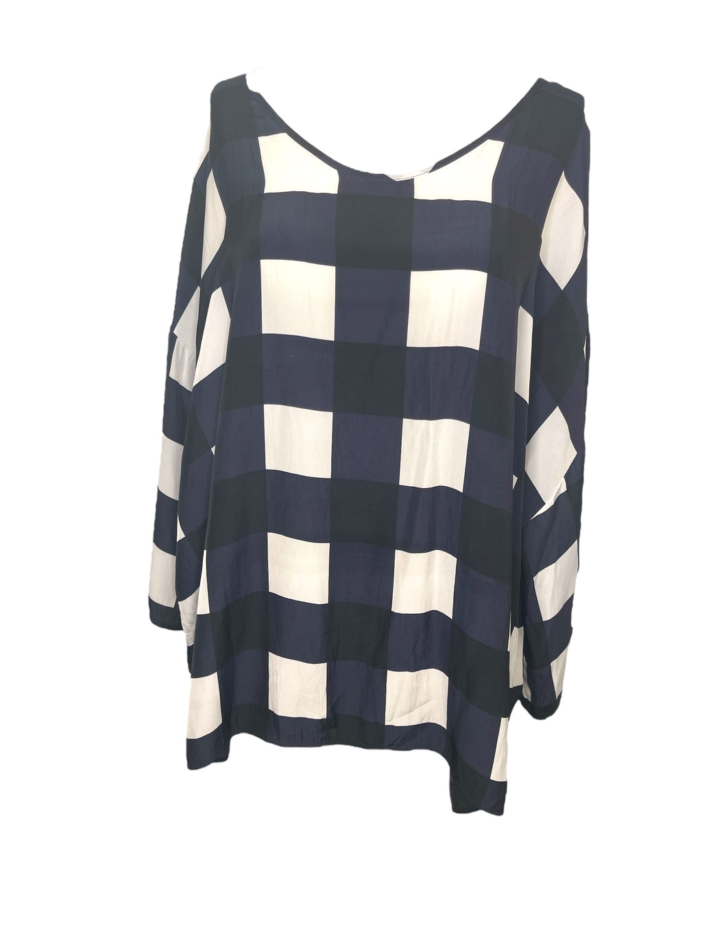 Mela Purdie Black/Navy/White Checkered Top Sz 18/2XL💚