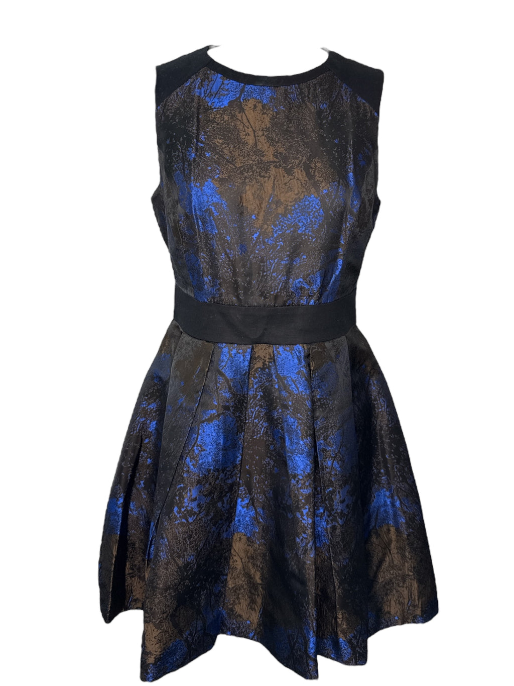 Karen Millen  Black/Blue/Brown Printed Dress Sz 12 ⭐️⭐️