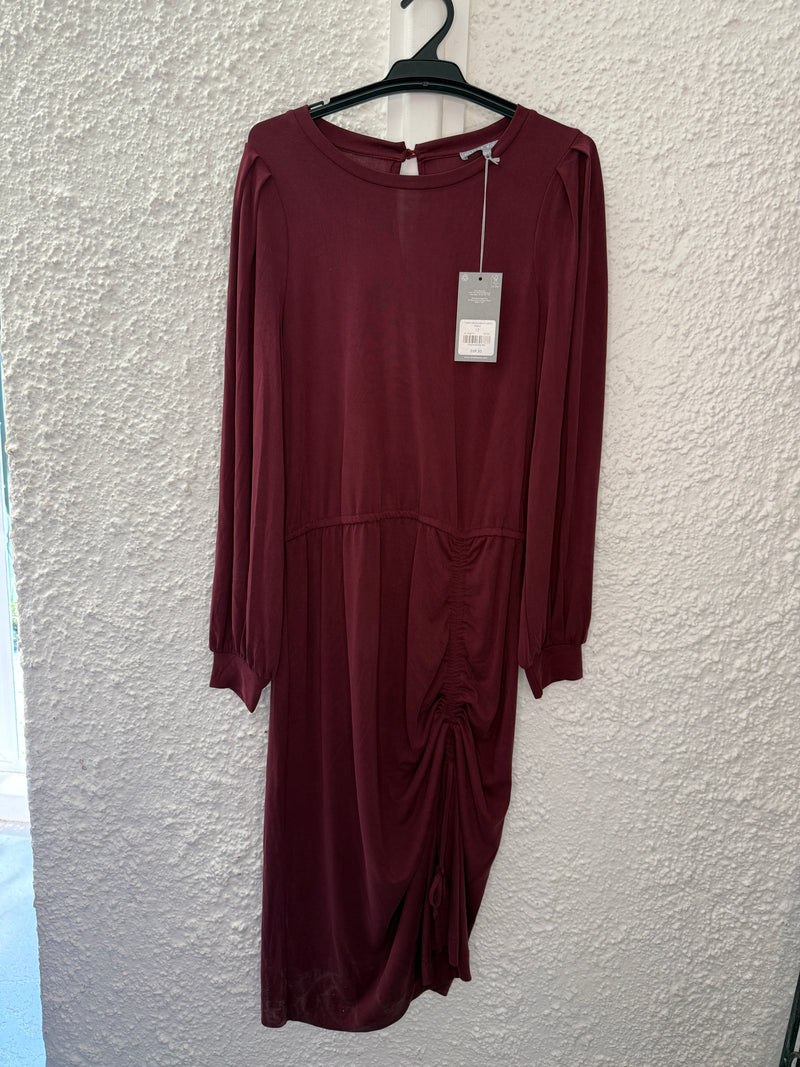 Oliver Bonas Maroon Cupro Drawstring Dress Sz 12 NEW!😀 11/3